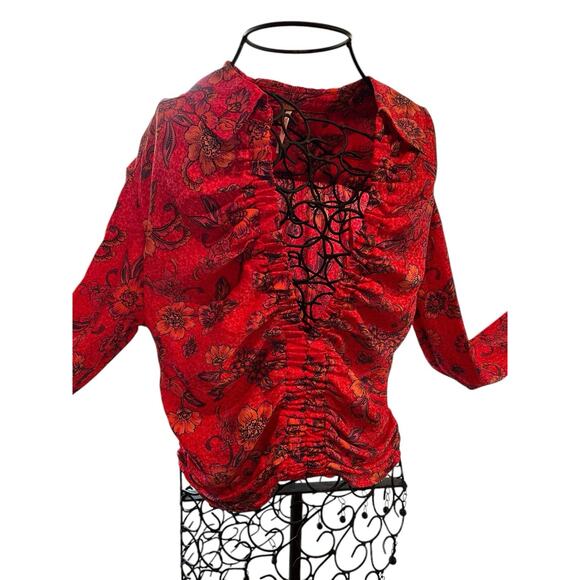 NWT Free People Top Women’s M Red Orange Floral Cropped Blouse Fall Colors - Picture 5 of 13